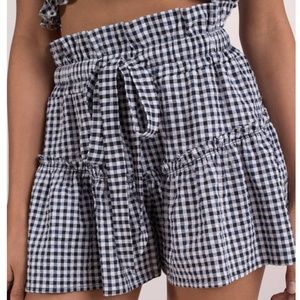 BLUE LIFE CHERIE GINGHAM NAVY RUFFLE SHORT